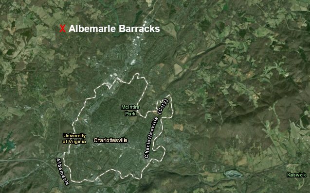 the Albemarle Barracks were built five miles northwest of the town of Charlottesville in 1779