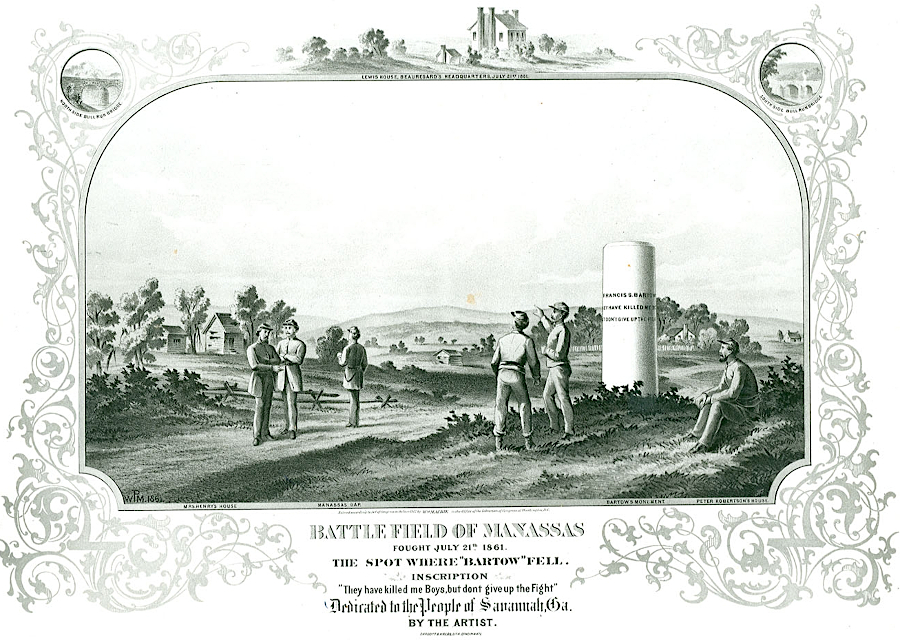 the first Confederate monument was erected to Col. Bartow, who died at the First Battle of Manassas on July 21, 1861