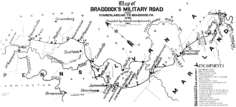 construction of General Braddock's road to move artillery and supplies slowed the march from Cumberland to Fort Duquesne in 1755