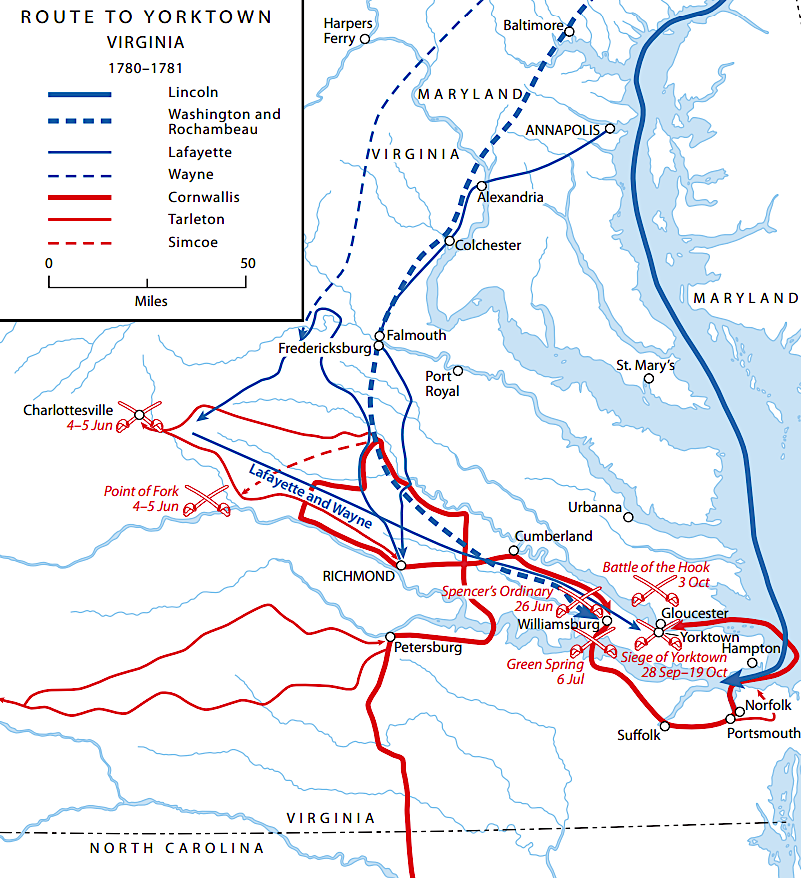 General Cornwallis marched across Virginia between May-September 1781 before establishing a base at Yorktown