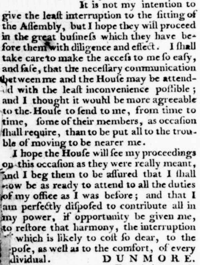 Lord Dunmore claimed he could continue to perform his role as governor from the British warship