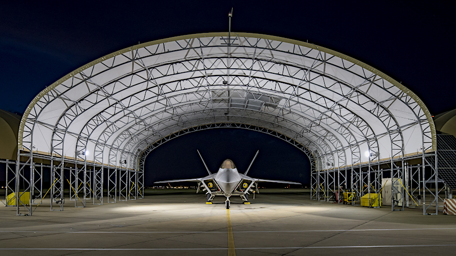 night maintenance of F-22 at Joint Base Langley-Eustis