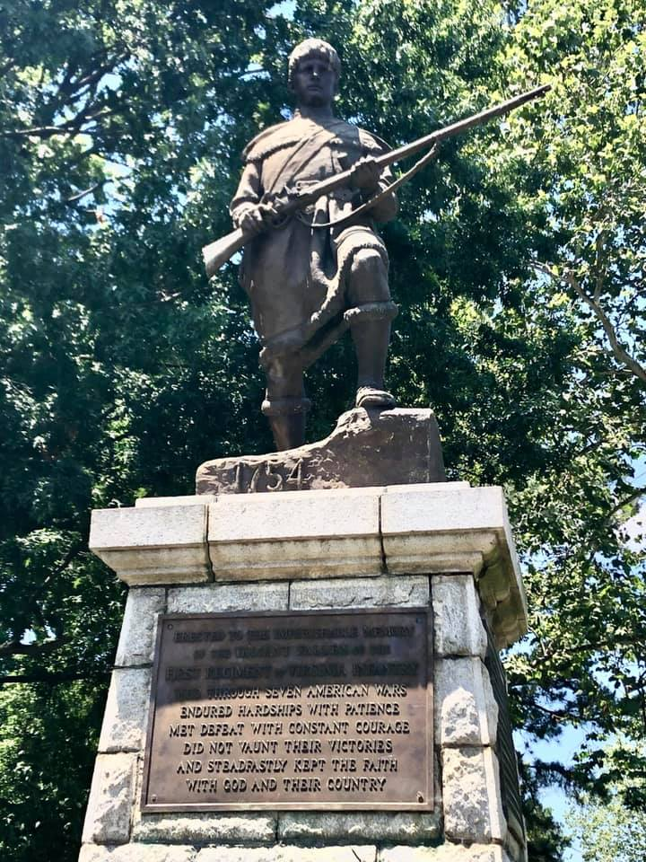 the statue to the First Virginia Regiment in Richmond was removed, along with all Co
nfederate monuments on city land, in 2020