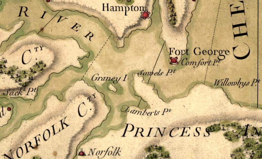 Craney Island was not connected to the mainland when French engineers mapped the Yorktown area after Cornwallis's surrender in 1781