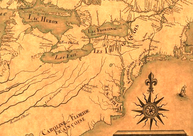 1685 map showing Ohio River and Virginia