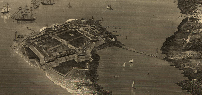a drawing of Fort Monroe in 1862 shows how little land was available for development on Point Comfort at that time, outside the masonry fort