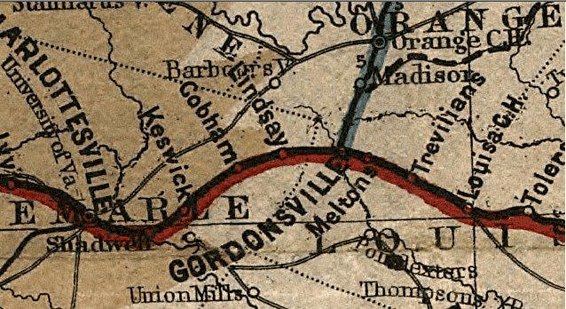 Gordonsville - junction of the Virginia Central RR and the Orange and Alexandria RR