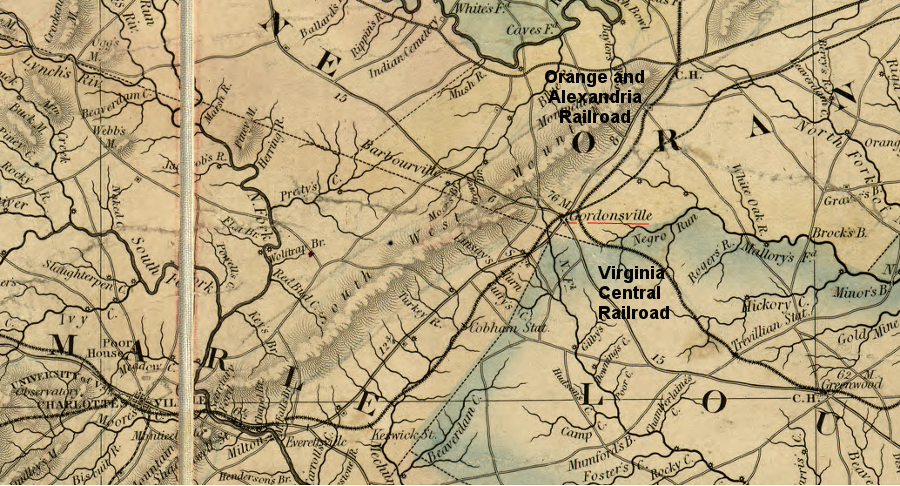 Orange and Alexandria Railroad trains ran from Alexandria to Gordonsville, and Virginia Central Railroad trains ran from Gordonsville to Richmond, so the Union Army calculated it could supply an army marching On to Richmond if the troops marched parallel to the tracks