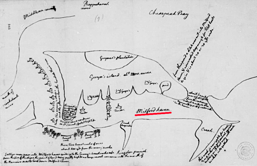 after receiving reports of the battle, Thomas Jefferson sketched how Milford Haven separated Gwynn's Island from the mainland of Gloucester County