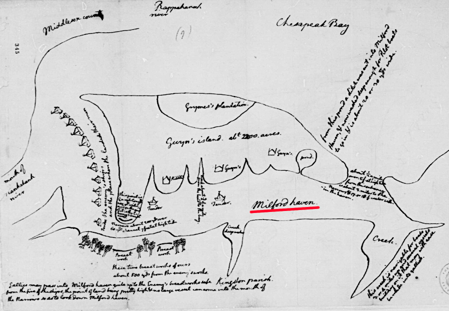 Milford Haven offered  a sheltered harbor for Lord Dunmore's fleet - until the cannon on Cricket Hill opened fire