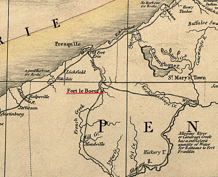 in 1753 the French had moved as far south as Fort Le Boeuf, built on a tributary of the Allegheny River