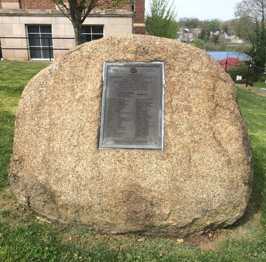 Bedford County militia who fought at Point Pleasant in 1774 are commemorated by a plaque on the lawn of the county courthouse