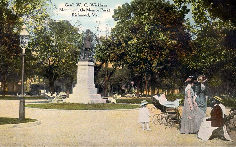 in 2020, protestors pulled down the statue to General Williams Wickham in Monroe Park