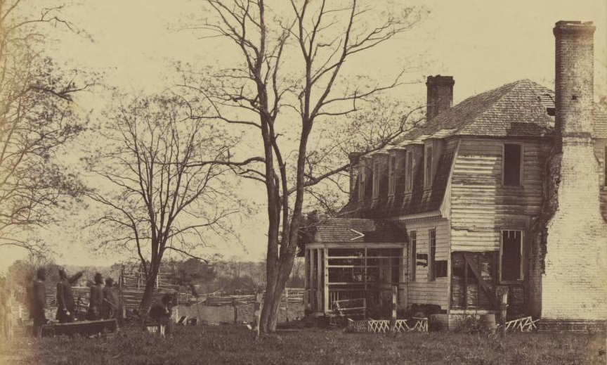 the Moore House, site of the negotiations for Cornwallis' surrender in 1871, after General McClellan moved up the Peninsula in 1862