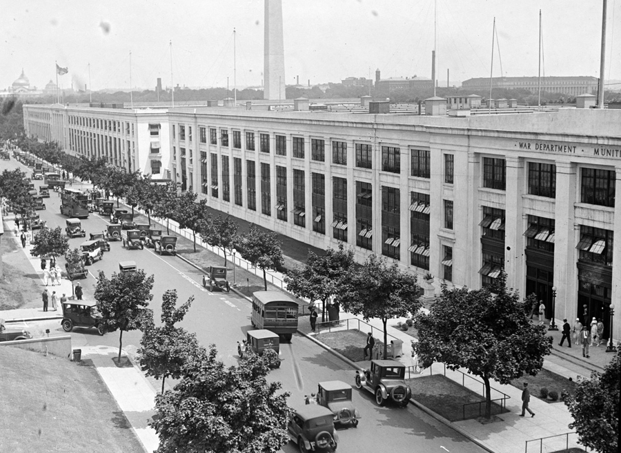 in 1938, the War Department moved its headquarters from the State, War, and Navy Building next to the White House to the Munitions Building next to the Reflecting Pool
