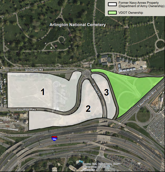 Arlington National Cemetery planned to acquire all of the Navy Annex plus state-owned property on Columbia Pike