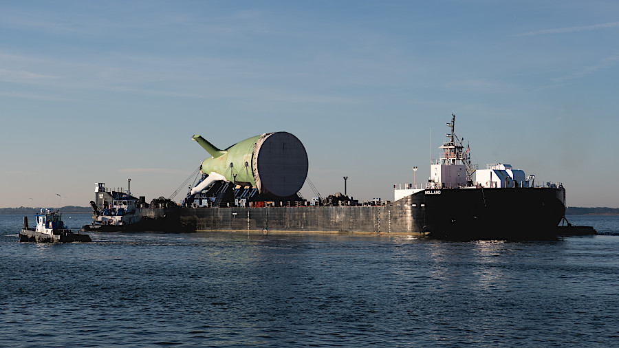 portions of the Columbia-class ballistic missile submarines are built in Virgnia, then barged to Connecticut for final assembly