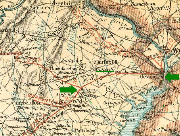 Map of Virginia at time of Civil War