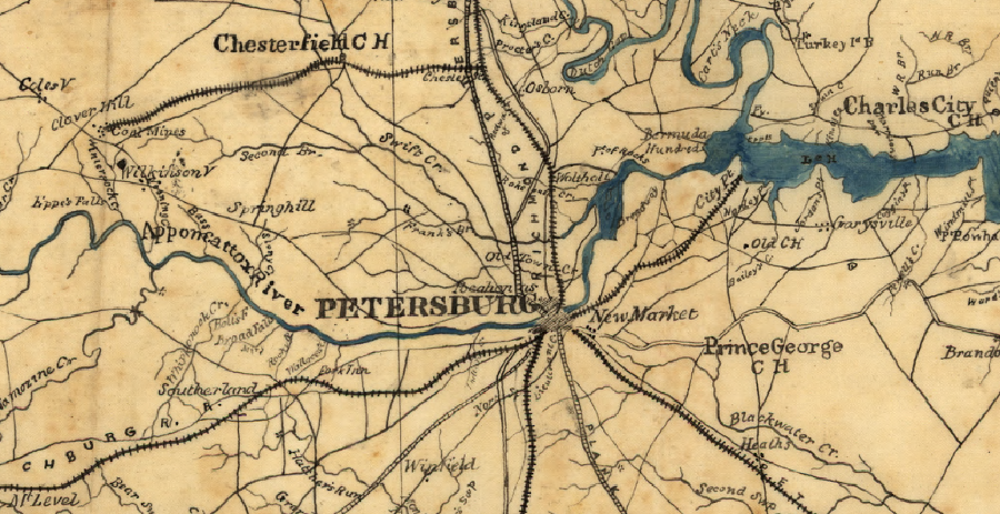 Petersburg was the focal point of railroads that supplied Richmond in the Civil War, making it the primary target for the Union Army in Virginia during the last half of 1864 until April, 1865