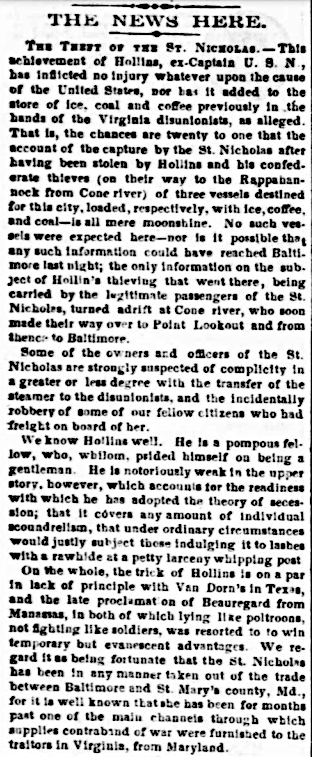 a Richmond newspaper celebrated Confederate piracy in 1861, while a District of Columbia paper had a different angle