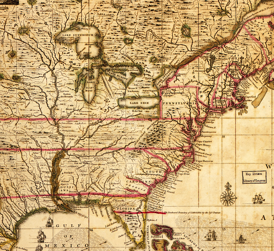 English mapmakers asserted their claim of control over western lands, to the Mississippi River