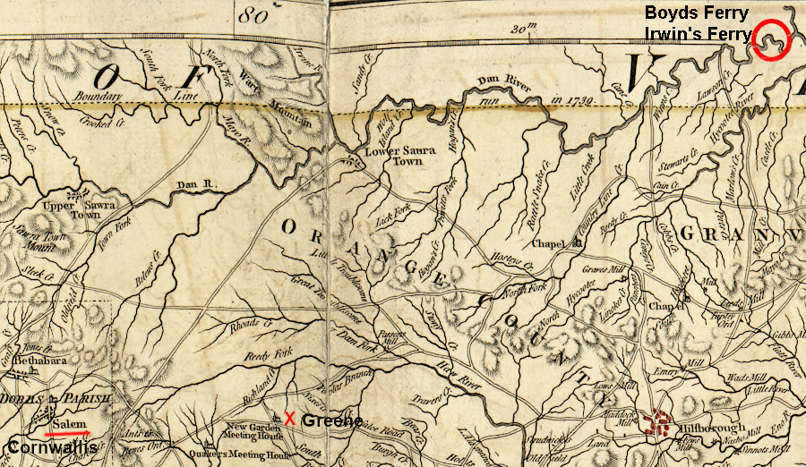 Nathaniel Greene's army moved northeast, away from Cornwallis, and won the Race to the Dan