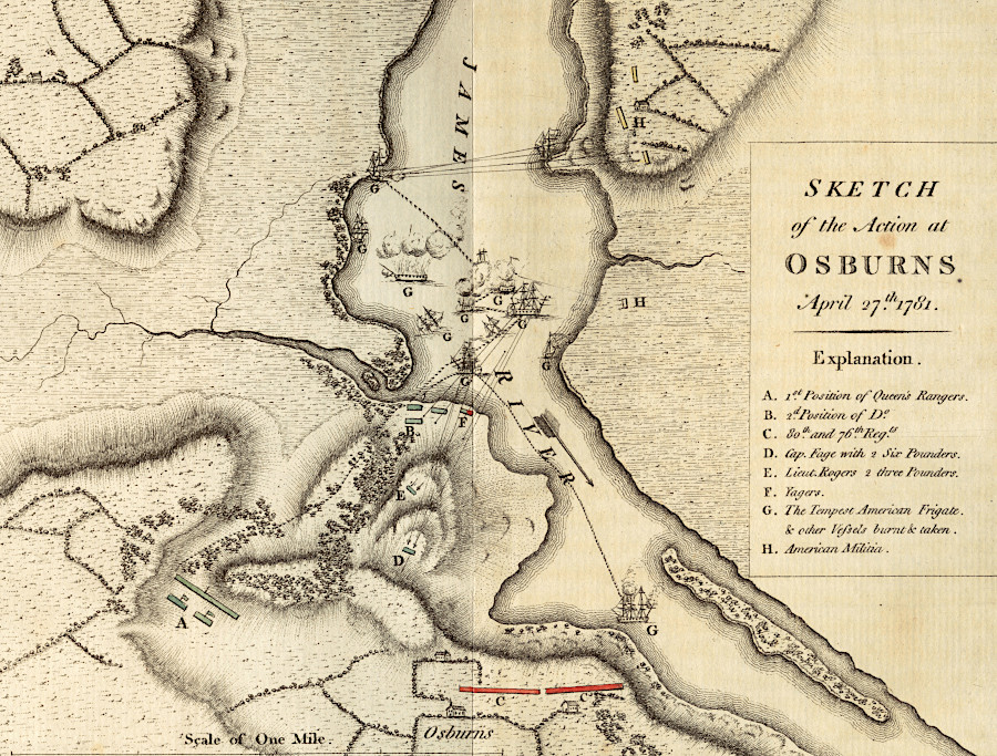 nine remaining ships in the Virginia State Navy were destroyed by Benedict Arnold at Osbourne's Landing on April 27, 1781