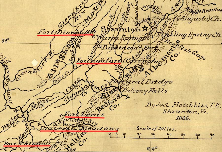 French and Indian War forts west of the Blue Ridge, between the New and Shenandoah rivers