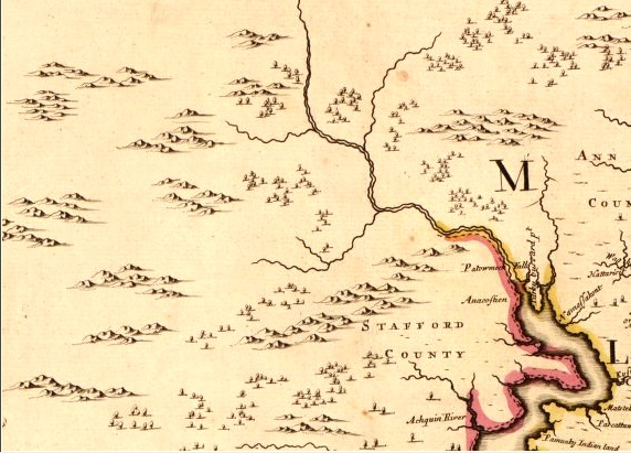 1740 map - without data from 1736 survey of Fairfax Grant - showing ignorance of land upstream of Patowmeck Falls (Great Falls)
