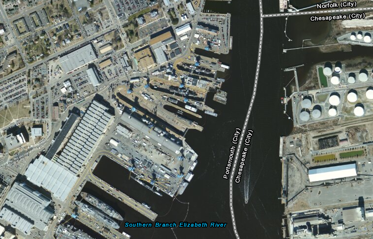 the Norfolk Naval Shipyard is west of the modern City of Chesapeake, incorporated in 1963 to block annexation of Norfolk County land by the City of Norfolk