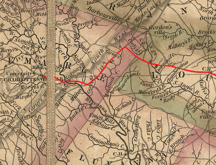 most British cavalry under Banastre Tarleton racing to Charlottesville crossed the Rivanna River at Secretary's Ford, while a small force crossed at Milton Ford to capture Thomas Jefferson