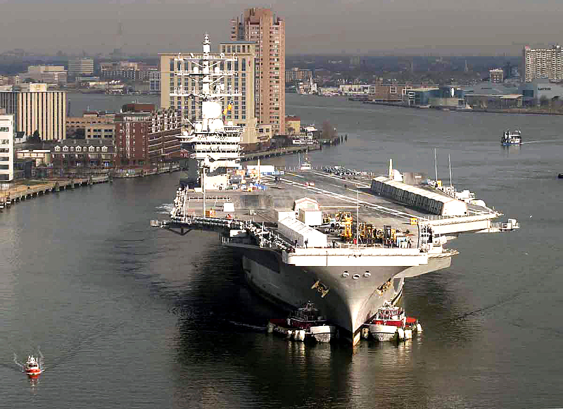 USS Eisenhower arrives at Norfolk Naval Shipyard in Portsmouth for maintenance and upgrades (2008)