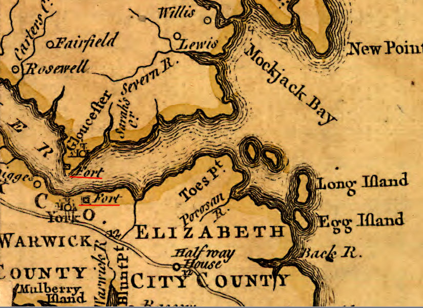 the 1755 Fry-Jefferson map of Virginia also indicated that two forts guarded the mouth of the York River