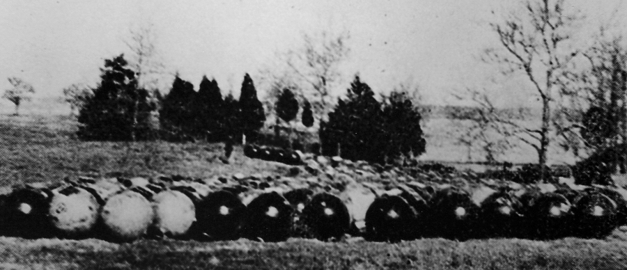 starting in 1918 the US Navy stored its stockpile of underwater mines at Yorktown in open fields, until shelters could be constructed