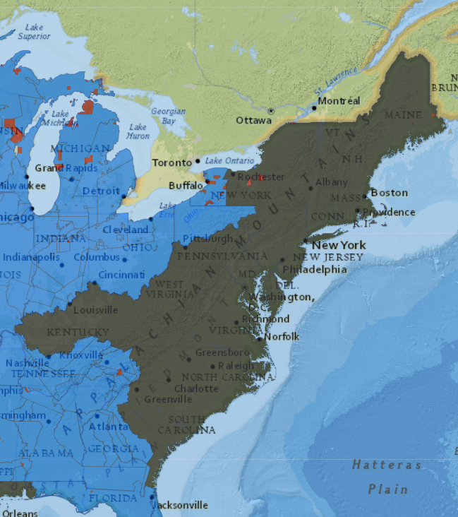 by 1776, Native Americans had been displaced from much of the eastern seaboard (gray area)