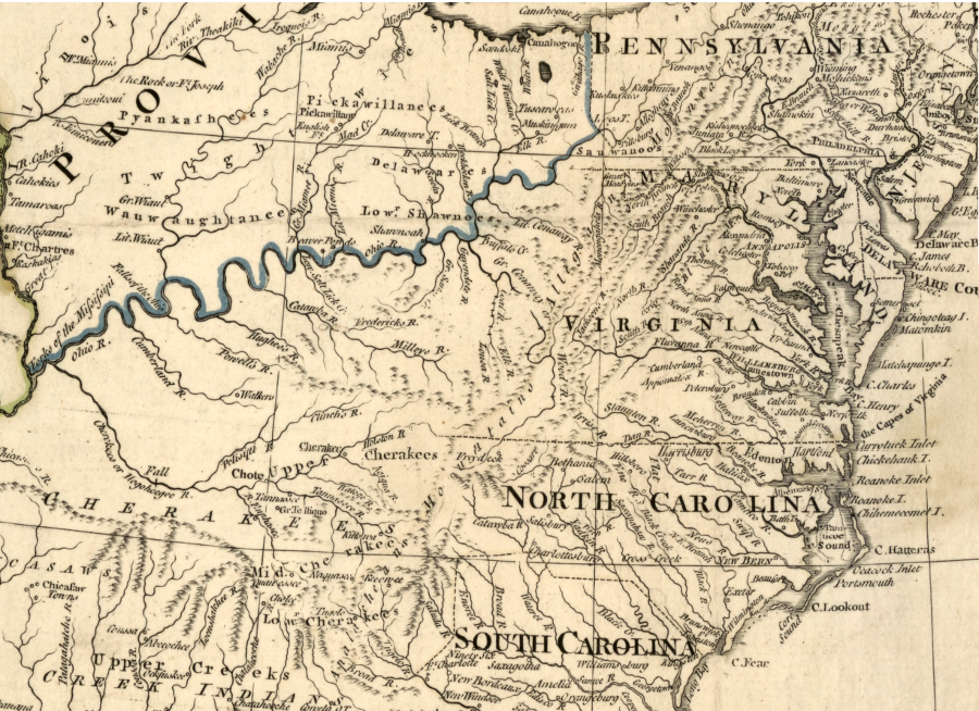 the Cherokee occupied lands west of the Appalachians, so Virginia colonists did not settle in their territory and disrupt their society until a century after landing at Jamestown