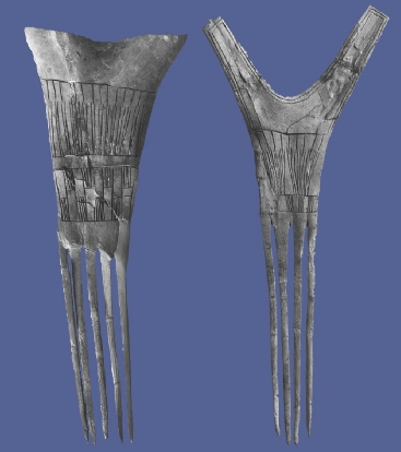 combs carved from antlers, found at Bowman Mound near Linville (Rockingham County)