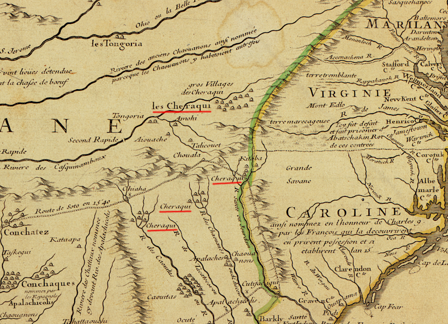 the French documented the location of Cherokee towns while mapping the Mississippi and Missouri rivers