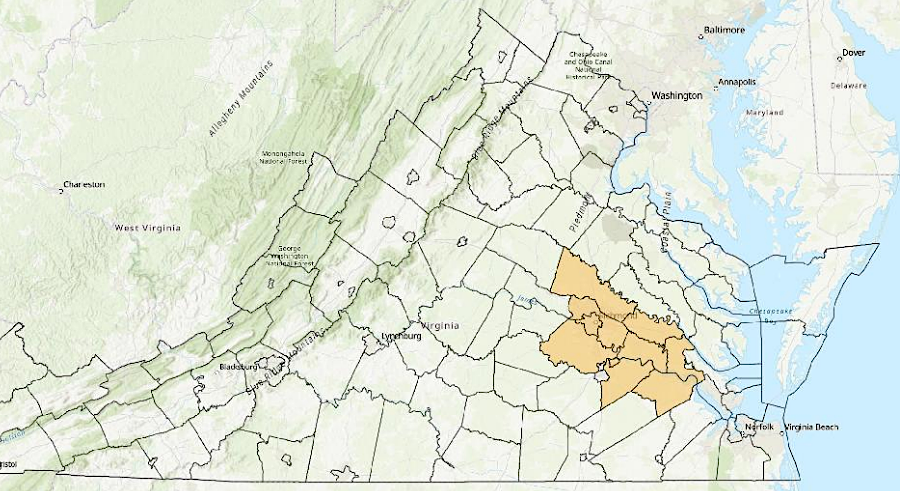 Virginia has defined a geographic area where the Chickahominy tribe should be consulted on state projects