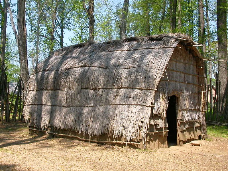 reed-covered dwelling structure recreated to represent Algonquian-speaking Appomattoc in the Coastal Plain (recreated at Henricus Park, Chesterfield County)