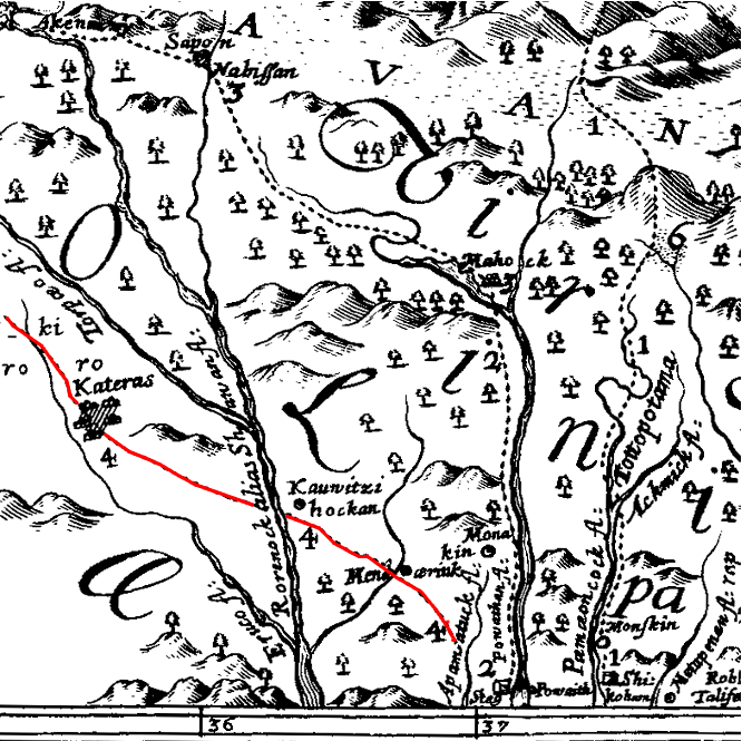 in 1672 John Lederer mapped the Occaneechi Trading Path, headed southwest from Powhatan's territory at Appomattox River across the Roanoke/Chowan river and through the Piedmont towards the Tennessee River
