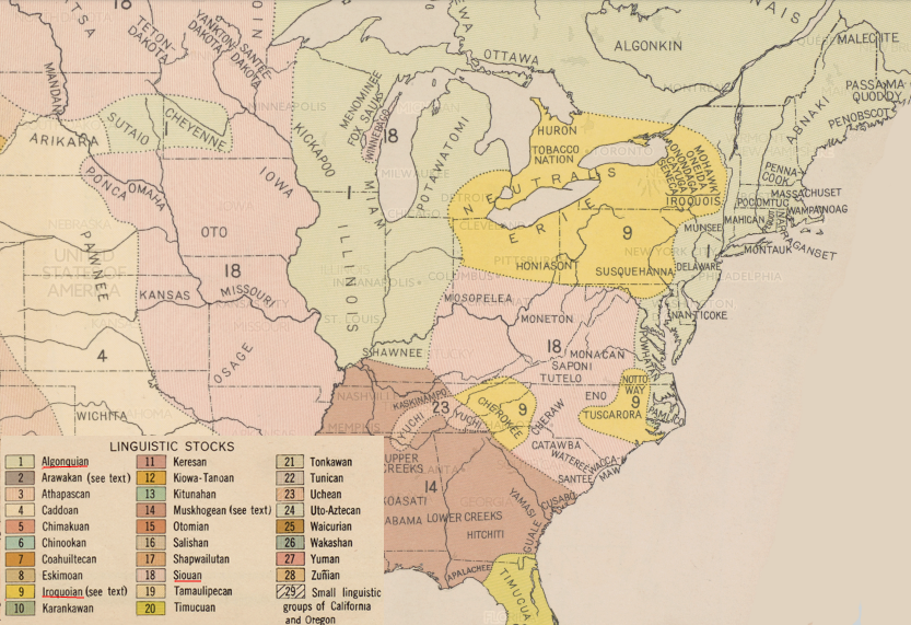 when the English arrived in 1607, Native Americans used just three of the 28 major lingustic groups common in North America