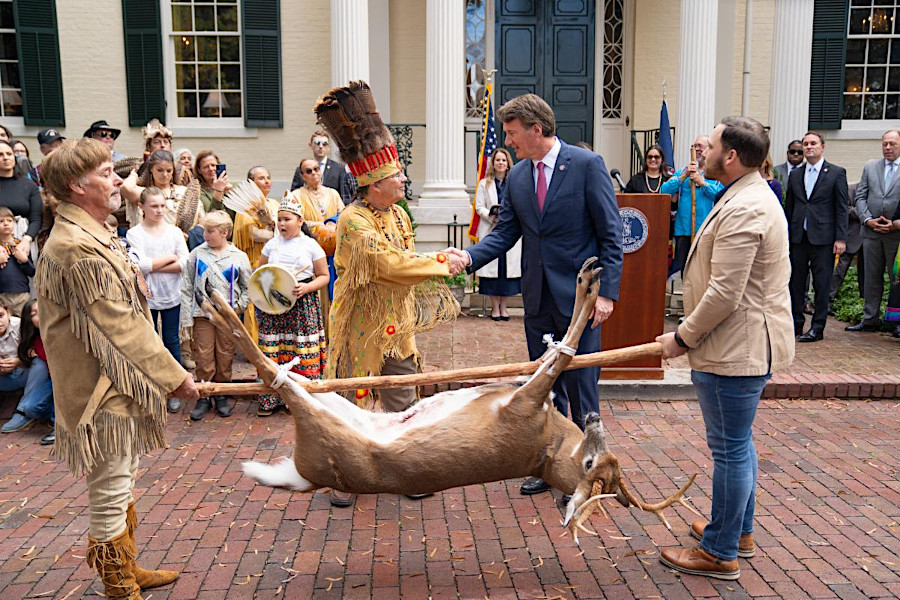 Chief Mark Falling Star Custalow honored a provision in the 1677 Treaty of Middle Plantation for the 347th time in 2024, by presenting a deer to Governor Youngkin