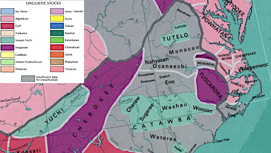 in 1970 the US Geological Survey concluded that the Tutelo and Saponi spoke a Siouan language, but the language of the Ocaneechi was unclear
