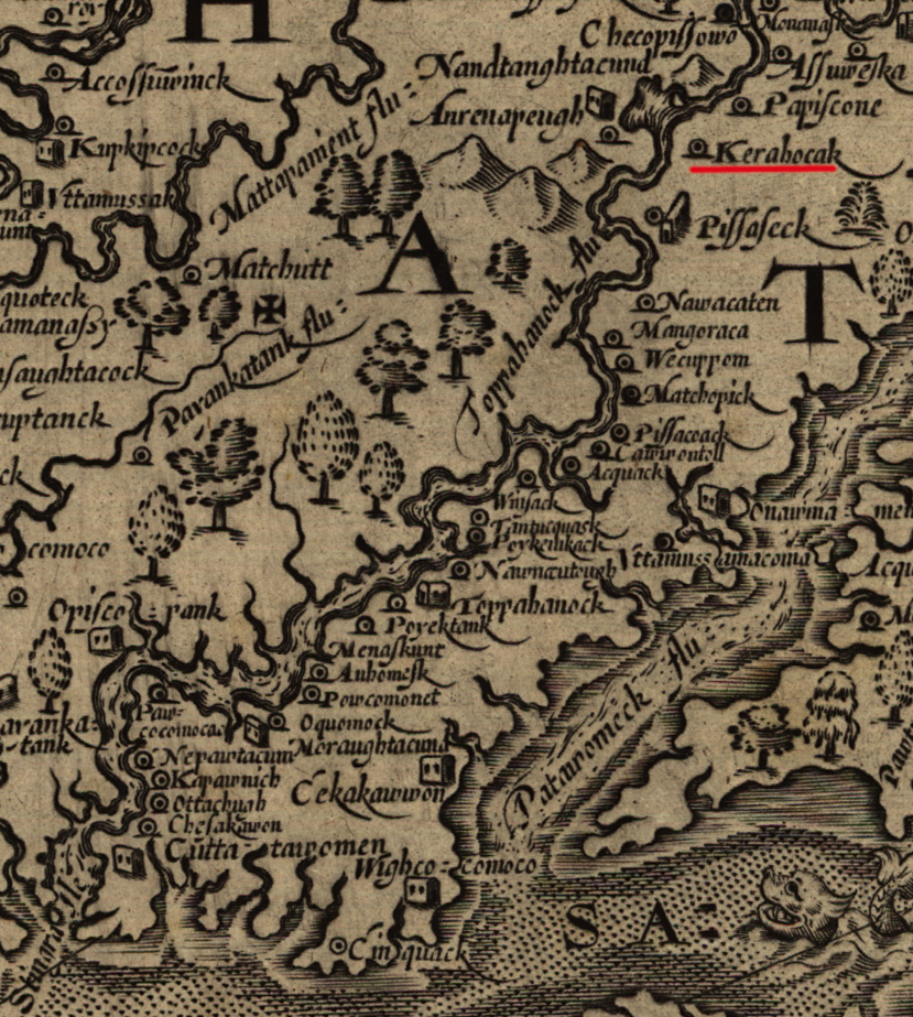 in 1608, John Smith found the Nantaughtacund living at Kerahocak