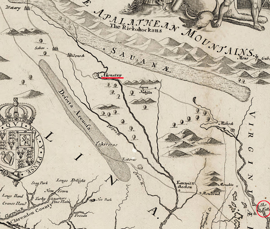 a 1671 map showed the main Occaneechi town on the Roanoke River