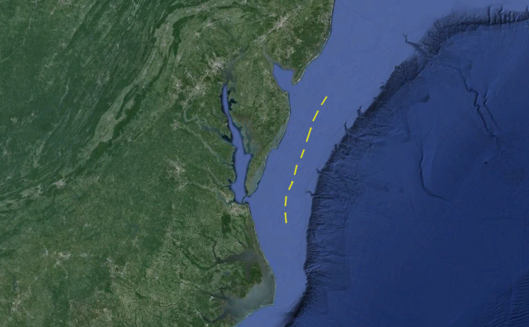 if the Solutrean hypothesis is true and if humans arrived only 13,000 years ago, then the yellow line might be where the very first immigrants set foot in Virginia