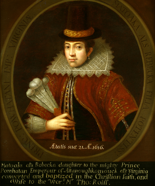 the portrait of Pocahontas that hung at Booton Hall, the ancestral home of John Rolfe, shows her with Europeanized features such as brown hair and light skin