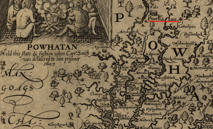 John Smith recorded the location of Powhatan's birth as the town of Powhatan