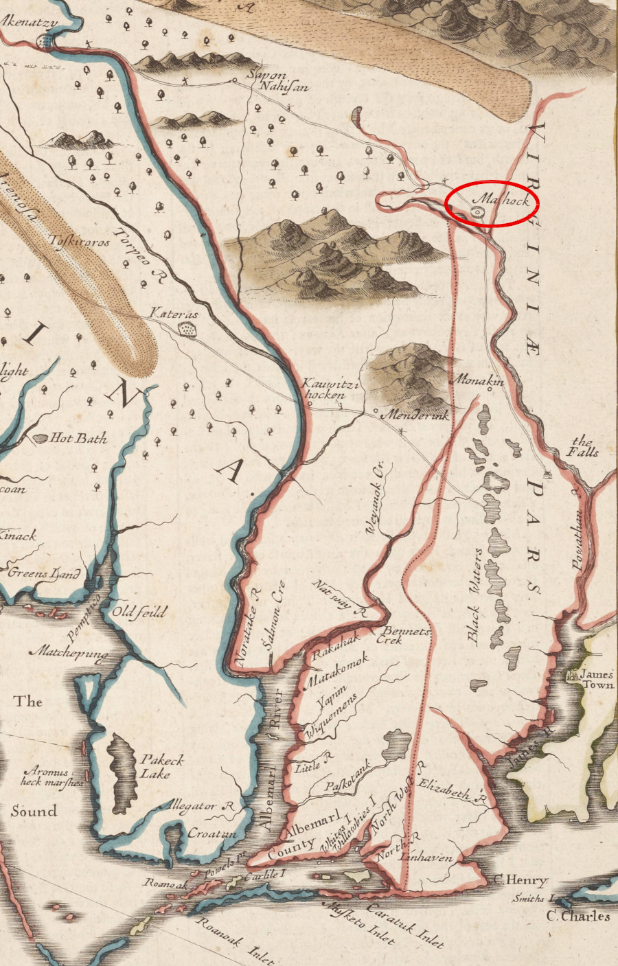 John Lederer documented Monacan living at Mahock (Rassawek) in 1670-71